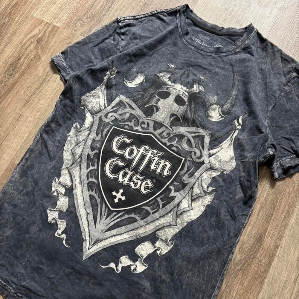 Y2K Affliction Coffin case emo goth skull design t-shirt